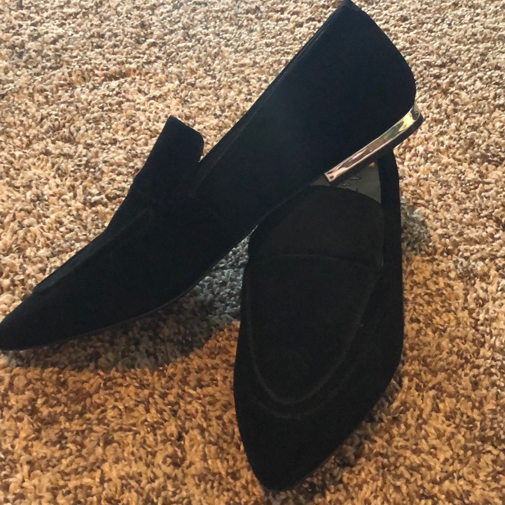 Black Suede Loafers Silver Heel, Nanette Lepore